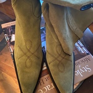 Franco Sarto Suede Olive Green Cowboy Boots
